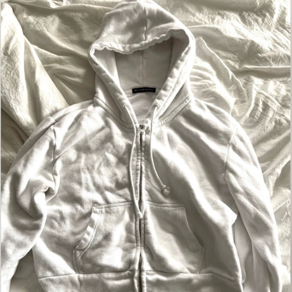 White brandy zip up cropped hoodie